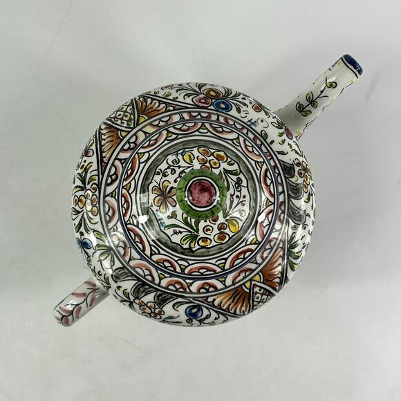 Ceramicas de Coimbra Hand Painted Portugal Floral Teapot 6.5"x9" Folk Art Glazed - Picture 4 of 11